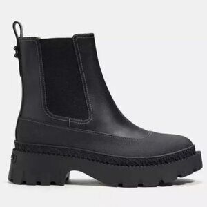 Coach Womens Jayla Black Chunky Ankle Boots Lug Sole Chelsea Bootie 7.5 NWOT